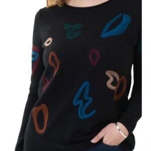 Joseph Ribkoff Black Sweater with Colorful Abstract Design